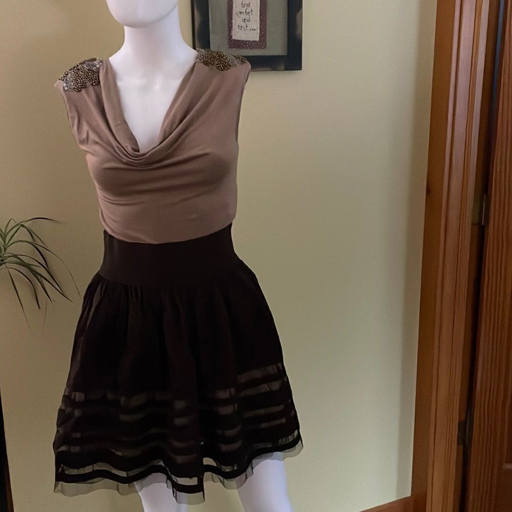 XOXO Small Brown A line Dress with Tulle Skirt